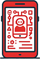 DALL·E 2023-11-02 14.05.43 - Vector icon for mobile app development services, matching the style of the first AI chatbot service icon. The icon should be red (#80242c) on a solid