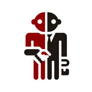 DALL·E 2023-11-06 15.27.21 - Create a simple, flat, and modern icon featuring a person of ambiguous descent and gender shaking hands with a robot. The color scheme should be black