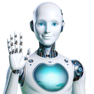 DALL·E 2023-11-06 15.29.45 - Create an image of an advanced android with a highly detailed, humanoid appearance, waving at the camera with a friendly gesture. The android should h